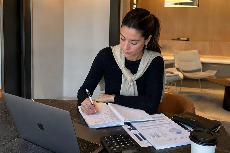 A calm, tidy scene from a woman's everyday money life