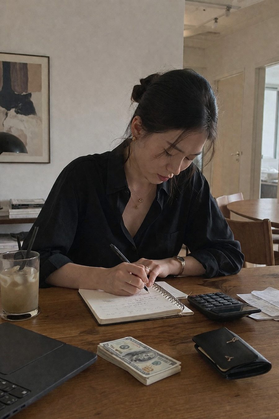 A calm, tidy scene from a woman's everyday money life