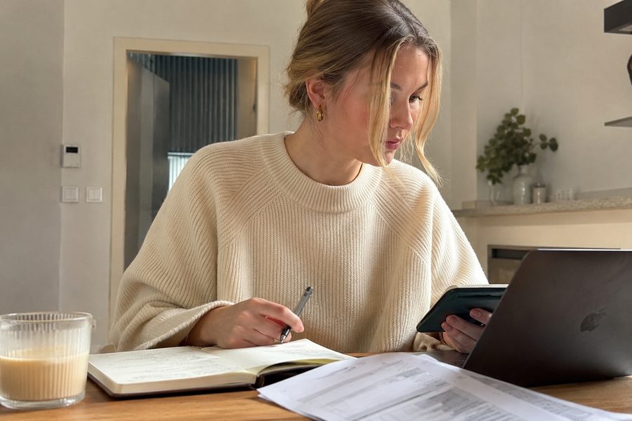 A calm, tidy scene from a woman's everyday money life