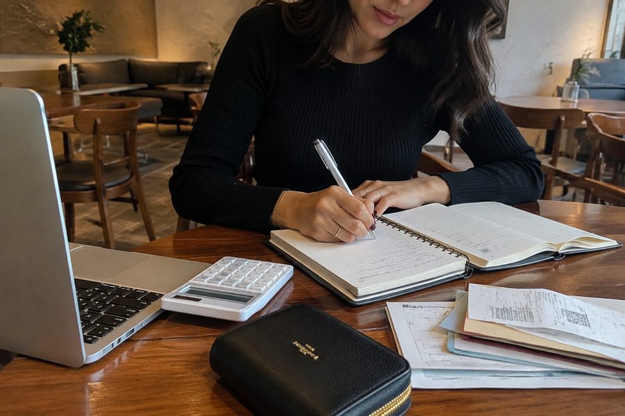 A calm, tidy scene from a woman's everyday money life